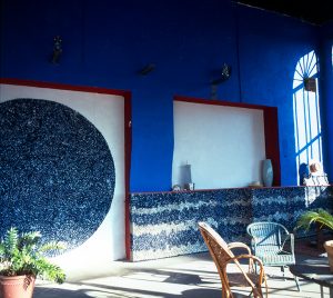 Blott Kerr-Wilson, 'Orangery', detail of works against blue wall