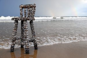 Blott Kerr-Wilson, 'Chairs', tall mussel shell stool photographed against the sea