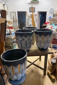 Shelled pots in the studio